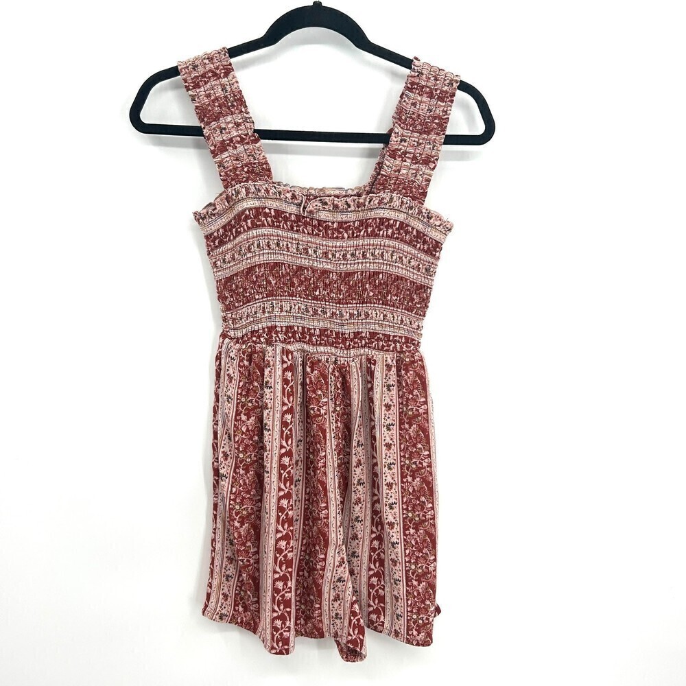 AMERICAN EAGLE Red Cream Smocked Festival Romper Lightweight Summer Size Small